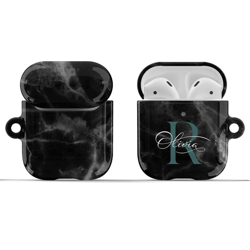 Monogram Personalized Black Marble AirPods Case
